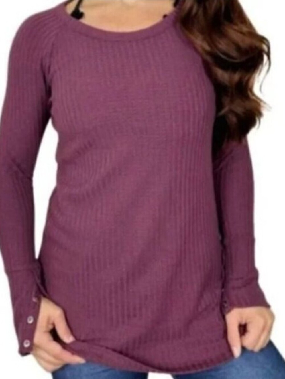 Chaser Burgundy long-sleeve waffle Top knit top